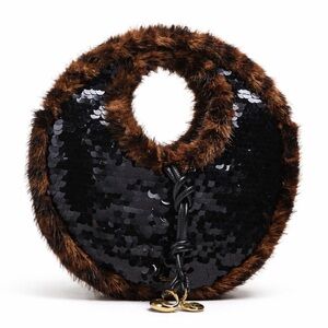 Anthropologie Dolce Vita Felipa Black Sequined Faux Fur Satchel, Handbag